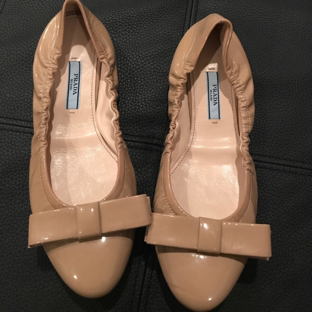 Prada Nude Patent Leather Bow Ballet Flats